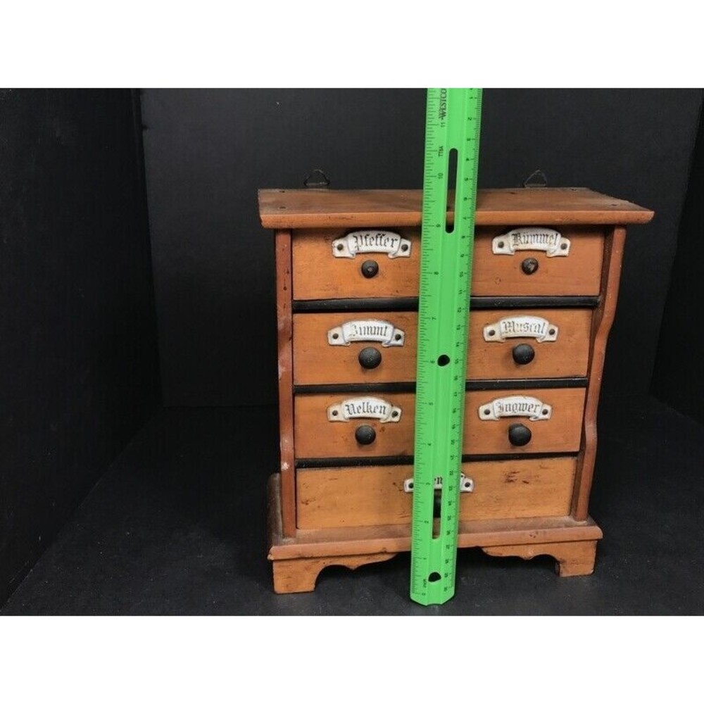 Vintage Spice cabinet German Rustic Wood farmhouse kitchen decor primitive prop - Picture 11 of 12